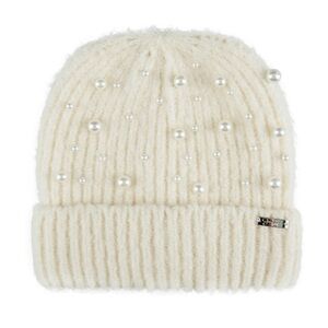 Jessica Simpson Pearl Knit Cuffed Beanie Hat. Ivory. NWT. FLAW.